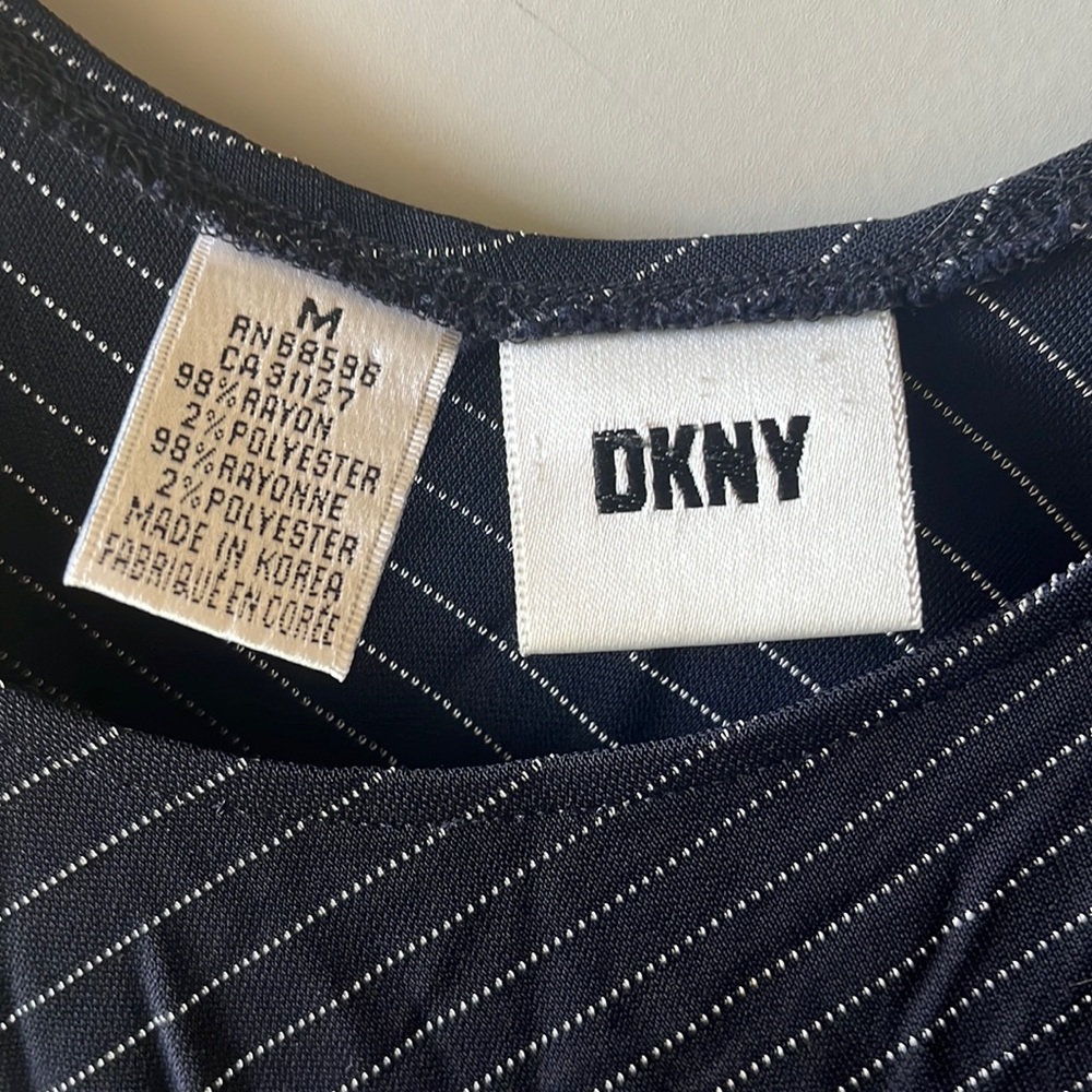Donna Karen Tank. Fancy Black with White Pin Stripe